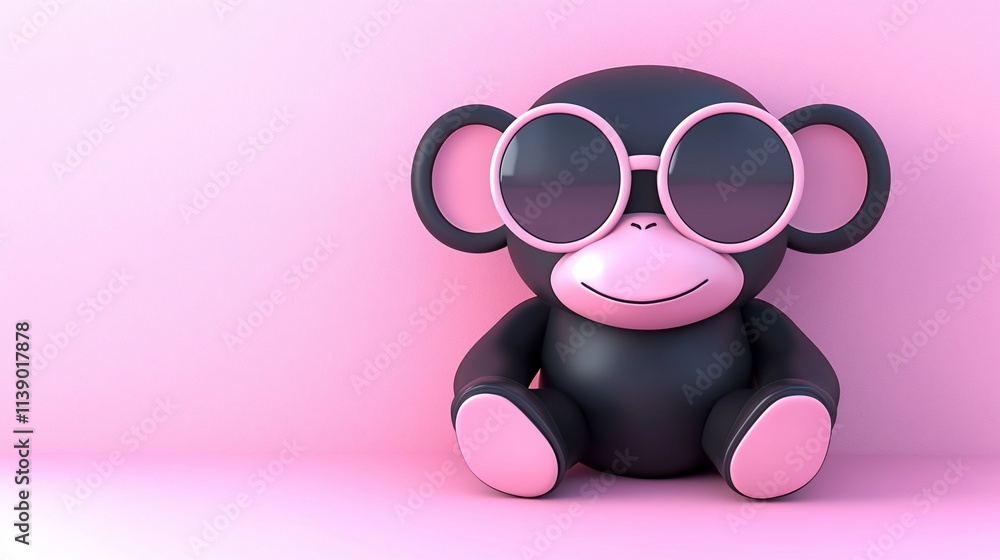 Cute cartoon monkey wearing pink sunglasses against pink background. Cute cartoon monkey wearing pink sunglasses against pink background.