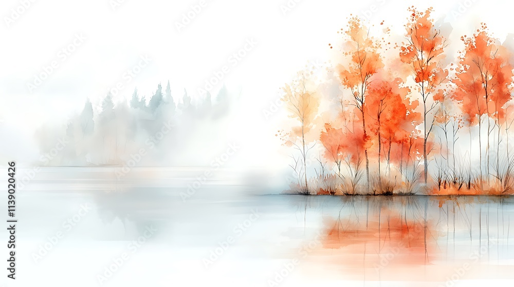 Naklejka premium Autumn reflections at tranquil lake nature scene calm environment serene viewpoint