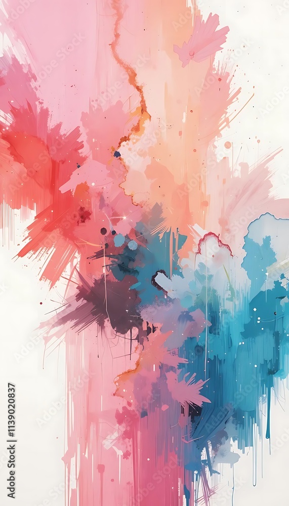 Fototapeta premium Bold, abstract brush strokes with soft pastel overlays in a boho theme