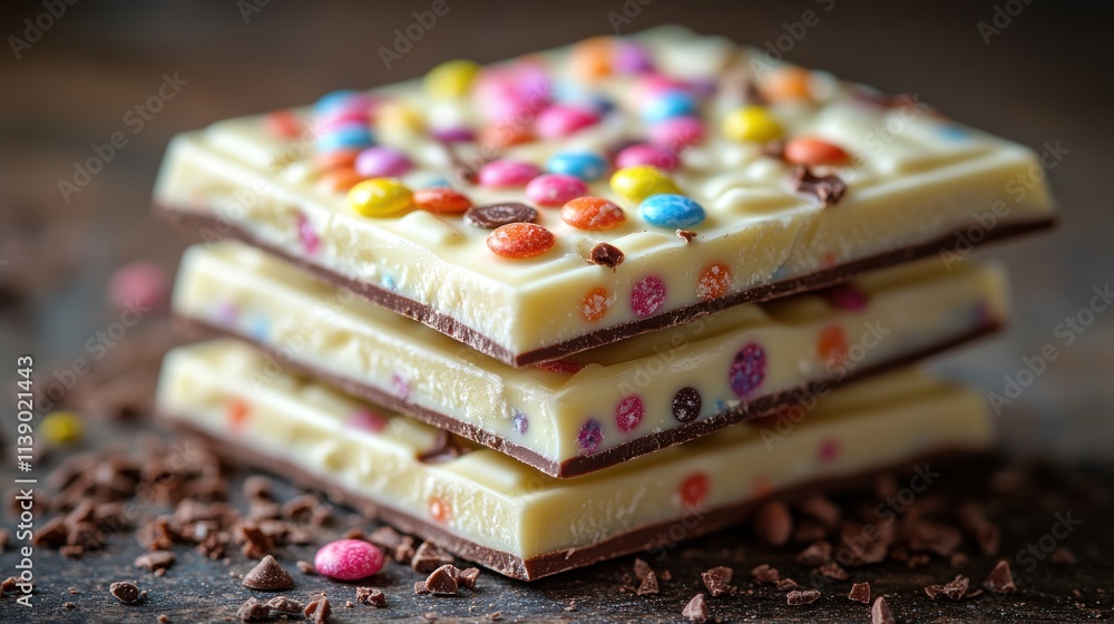 a white chocolate with colorful candy pieces a white chocolate with colorful candy pieces