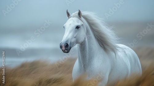 a white horse with a grey mane photo