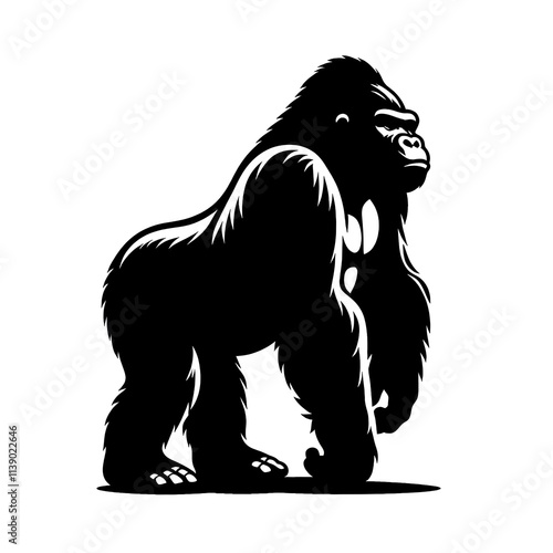 Gorilla vector illustration, Gorilla silhouette vector black and white photo