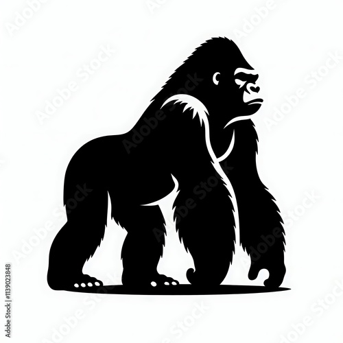 Gorilla vector illustration, Gorilla silhouette vector black and white photo