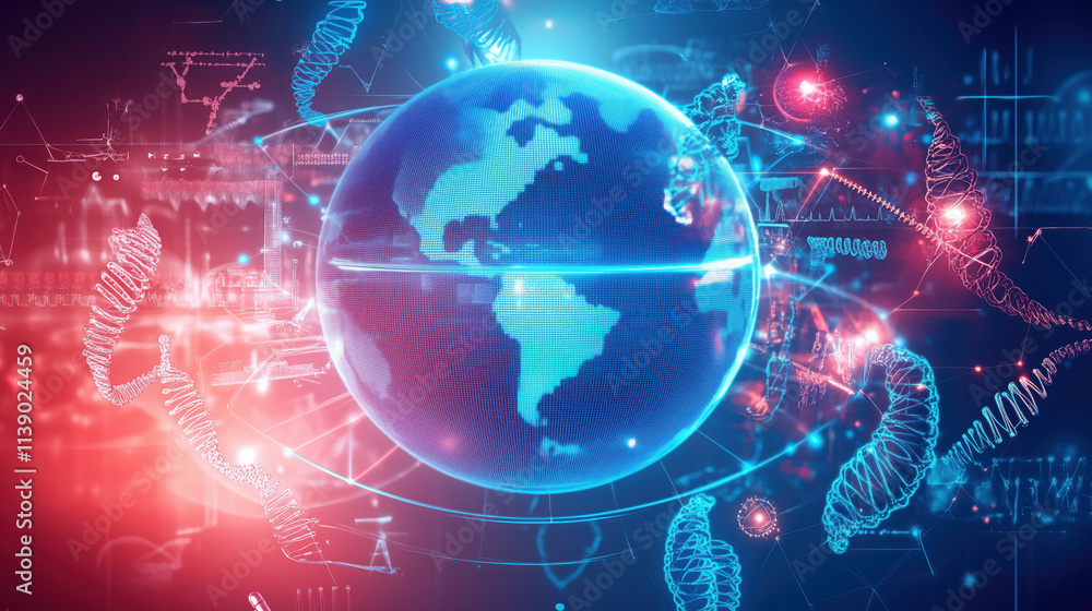3D Globe with Healthcare Innovation Icons: Advancements in Global Medical Research 3D Globe with Healthcare Innovation Icons: Advancements in Global Medical Research