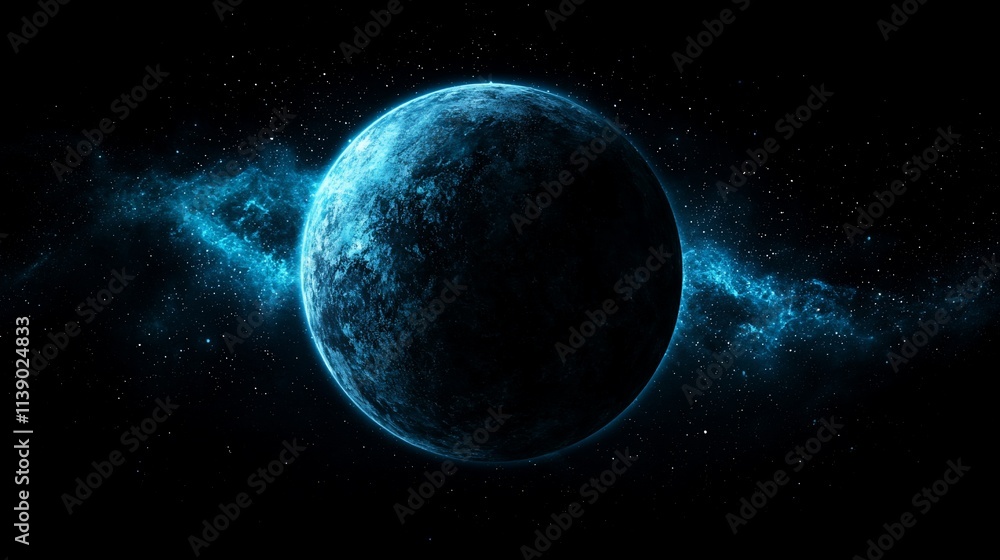 Fototapeta premium Dark blue planet in space with nebula.