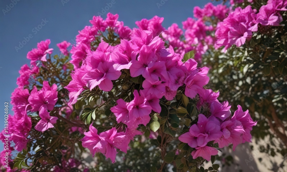 Fototapeta premium A large bougainvillea shrub with bright purple flowers and thorny stems , beauty, vine, flower
