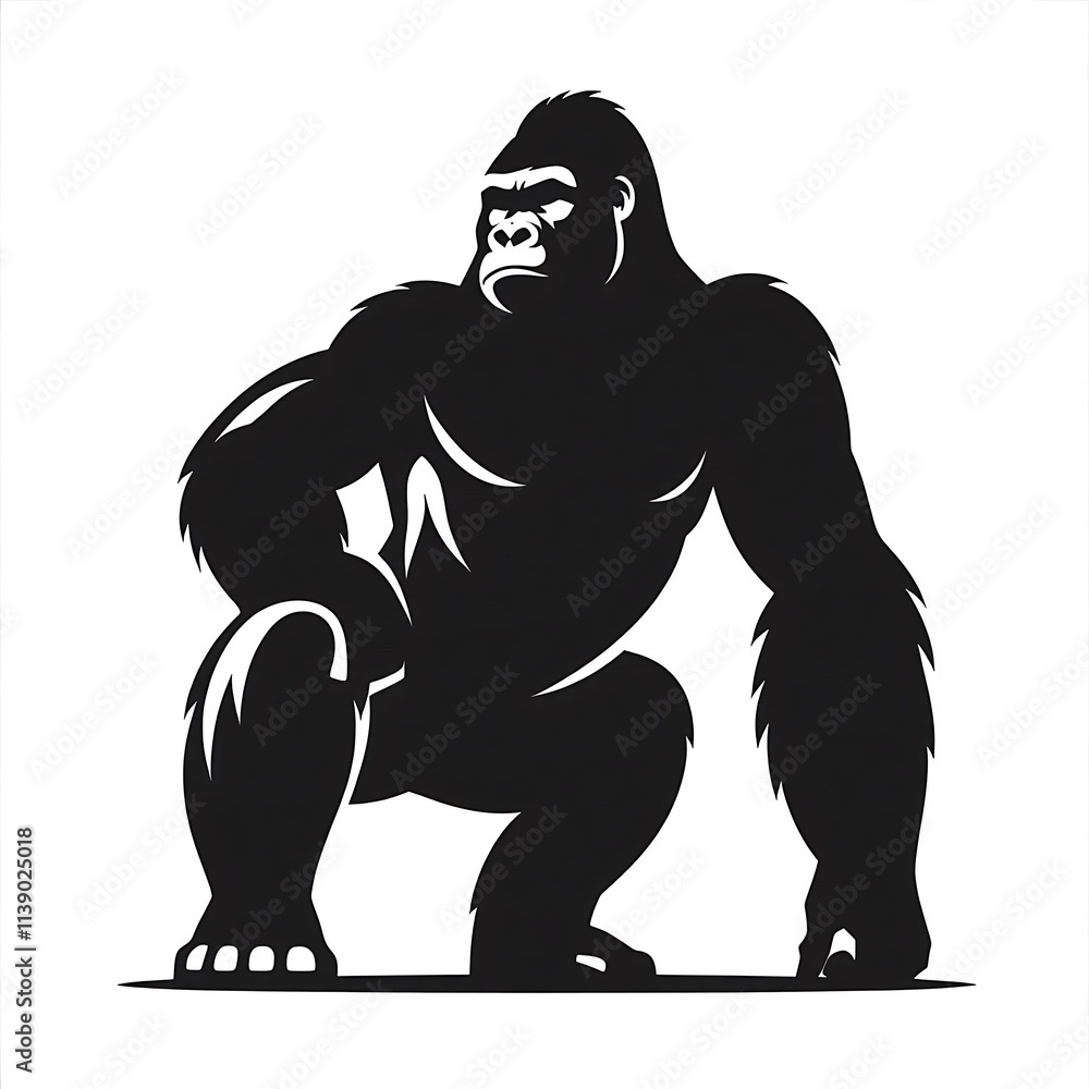 Fototapeta premium Gorilla vector illustration, Gorilla silhouette vector black and white