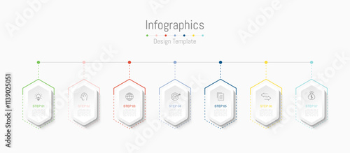 Infographic 7 options design elements for your business data. Vector Illustration.