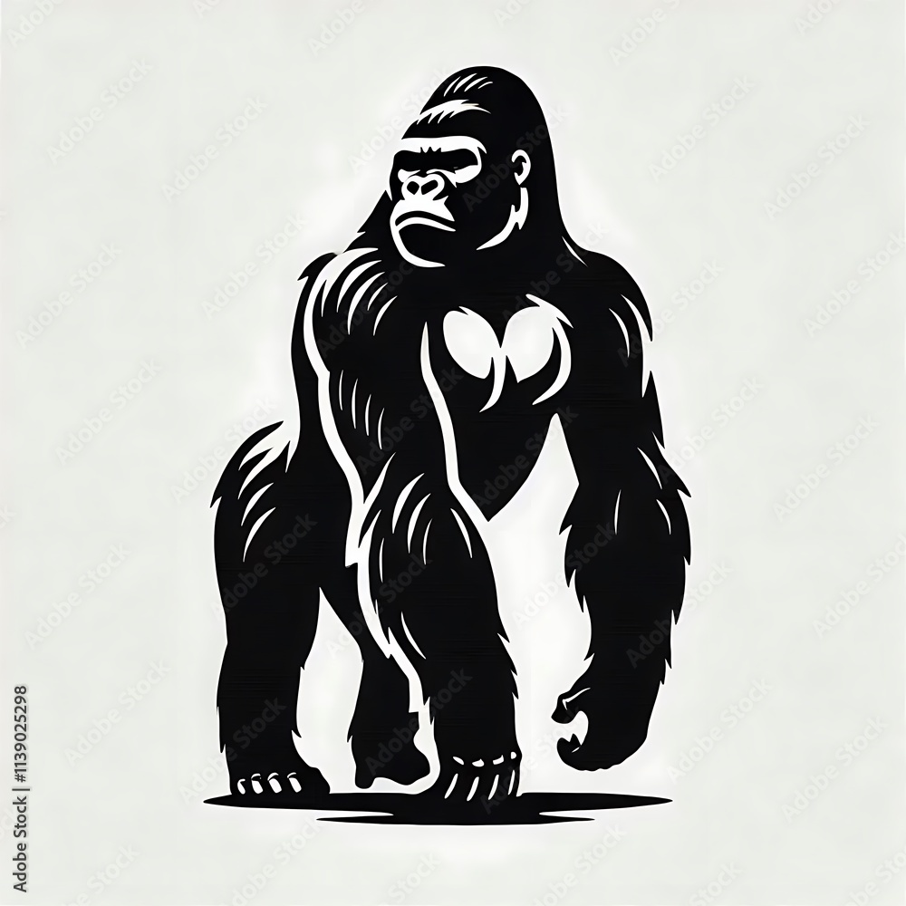 Gorilla vector illustration, Gorilla silhouette vector black and white Gorilla vector illustration, Gorilla silhouette vector black and white