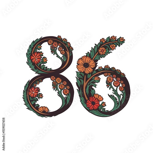 Eighty Six Floral Number Design Artistic Illustration photo