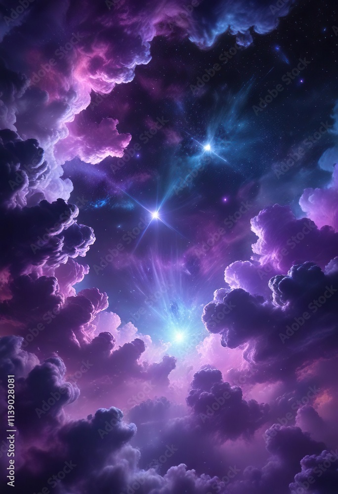 Cosmic clouds of purple and blue with twinkling stars and a sense of movement, cloud, flowing Cosmic clouds of purple and blue with twinkling stars and a sense of movement, cloud, flowing