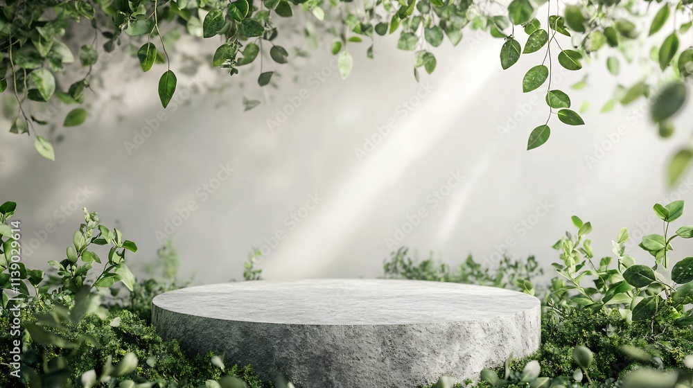 Serene Stone Platform Amidst Lush Greenery: A Tranquil Nature Scene Serene Stone Platform Amidst Lush Greenery: A Tranquil Nature Scene