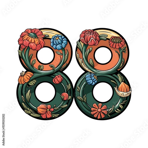 Number Eighty Eight Decorated With Flowers And Vines photo