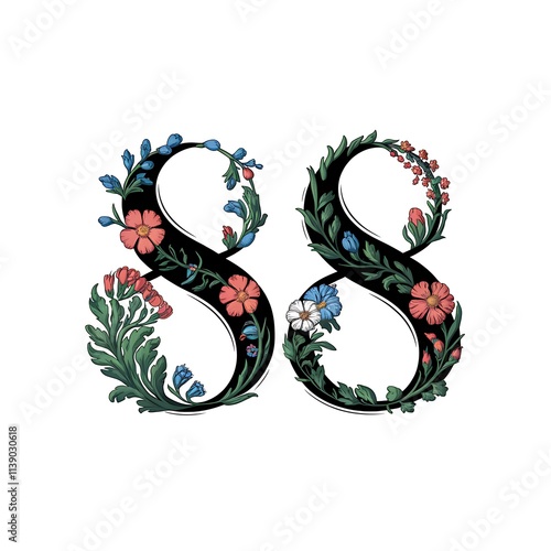 Number Eighty Eight Decorated With Flowers And Leaves photo