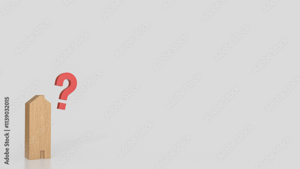 The wood house and question mark for property concept 3d rendering. The wood house and question mark for property concept 3d rendering.