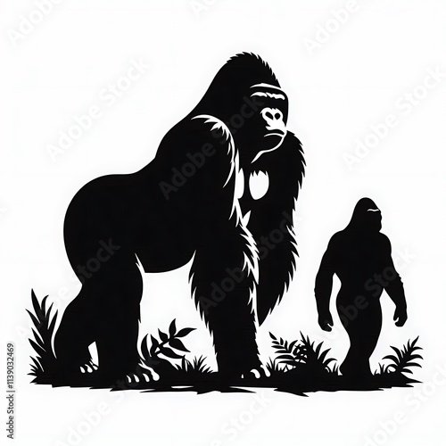 Gorilla vector illustration, Gorilla silhouette vector black and white photo