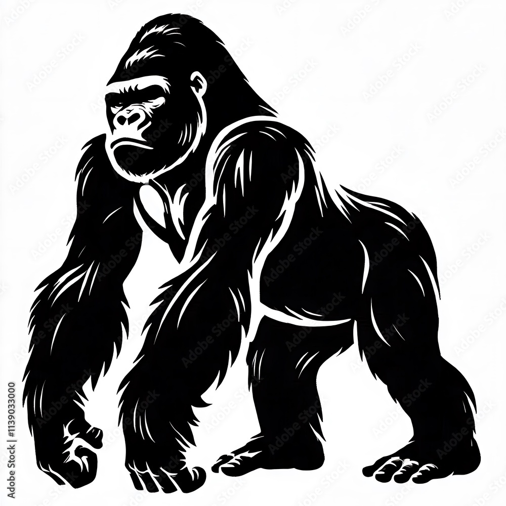 Fototapeta premium Gorilla vector illustration, Gorilla silhouette vector black and white