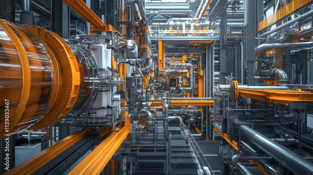 An image showing the inner workings of a robotic manufacturing cell revealing interconnecting pipes and fluid lines that drive hydraulic movements. An image showing the inner workings of a robotic manufacturing cell revealing interconnecting pipes and fluid lines that drive hydraulic movements.
