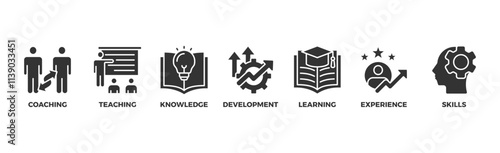 Training banner web icon vector illustration concept for education with icon of coaching, teaching, knowledge, development, learning, experience, and skills	