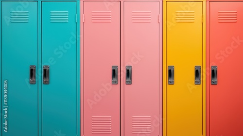 Colorful School Lockers in a Row with Bright Hues and Textures