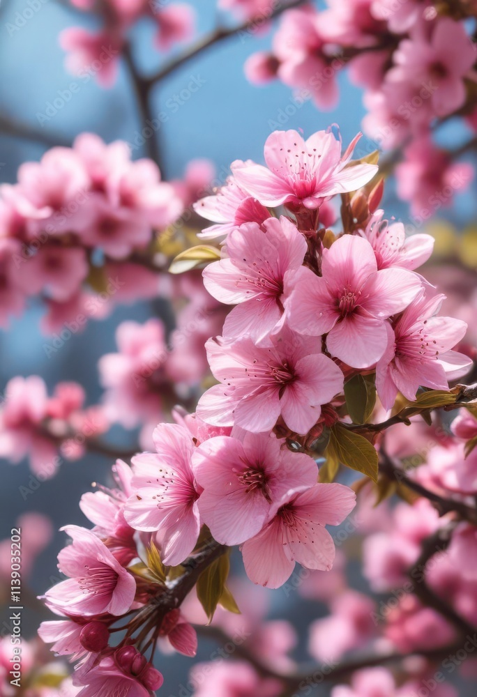 Close-up of vibrant pink blossoms, soft focus, garden, gentle, cherry blossom Close-up of vibrant pink blossoms, soft focus, garden, gentle, cherry blossom