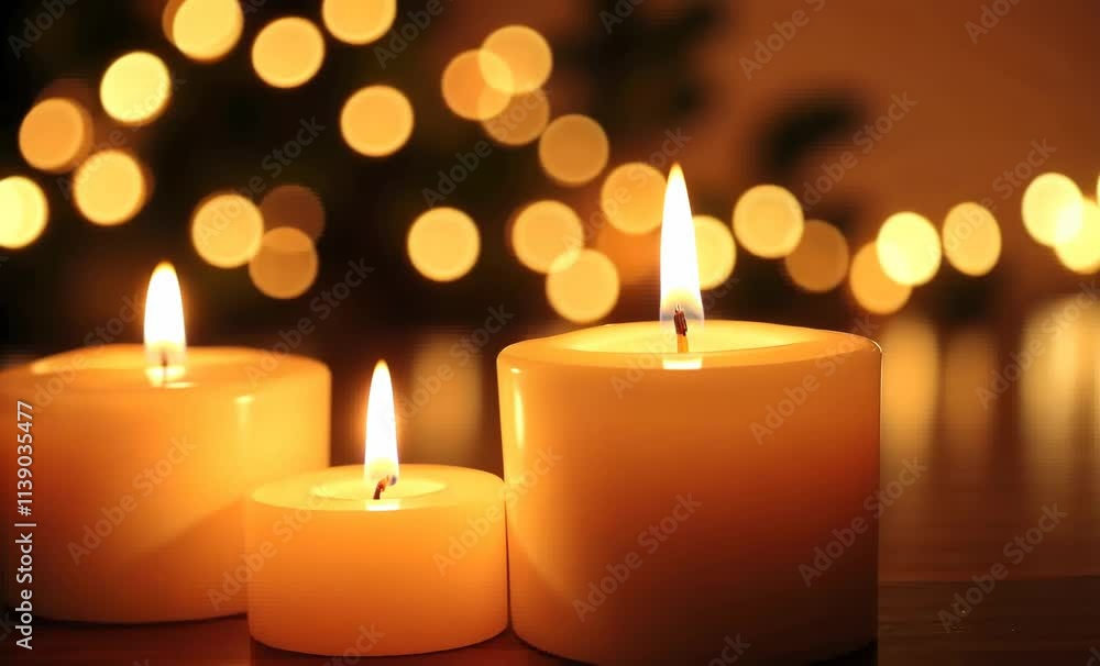 Cozy Holiday Ambiance: Illuminated Candles and Festive Lights for Warm and Inviting Atmosphere Cozy Holiday Ambiance: Illuminated Candles and Festive Lights for Warm and Inviting Atmosphere