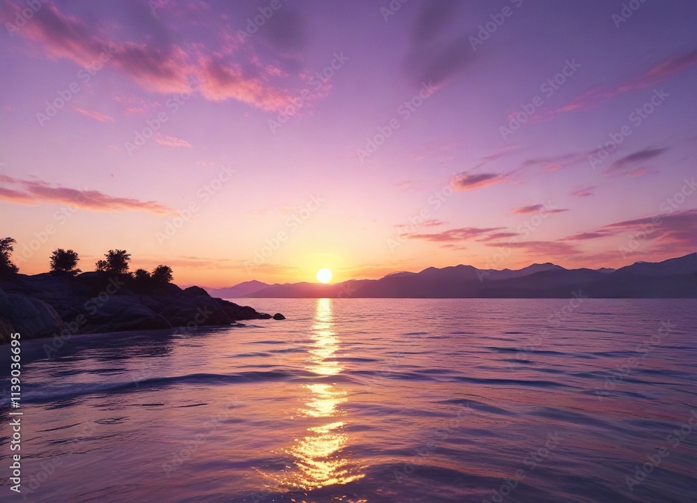 Obraz premium Pale shades of blue and purple soften the warm tones of golden light in this stunning sunset, pale, warm