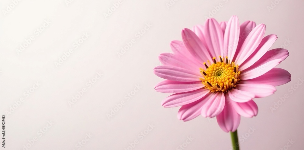 Pink aster against a soft and creamy white background, light, blossom Pink aster against a soft and creamy white background, light, blossom