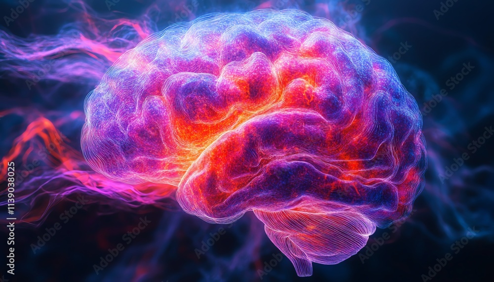 Fototapeta premium A brain illuminated with vibrant