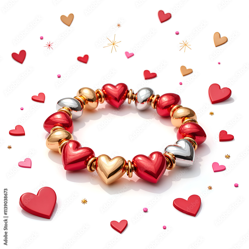 Obraz premium Charming heart bracelet with colorful accents and floating hearts for love and celebration, photography of product photography concept.