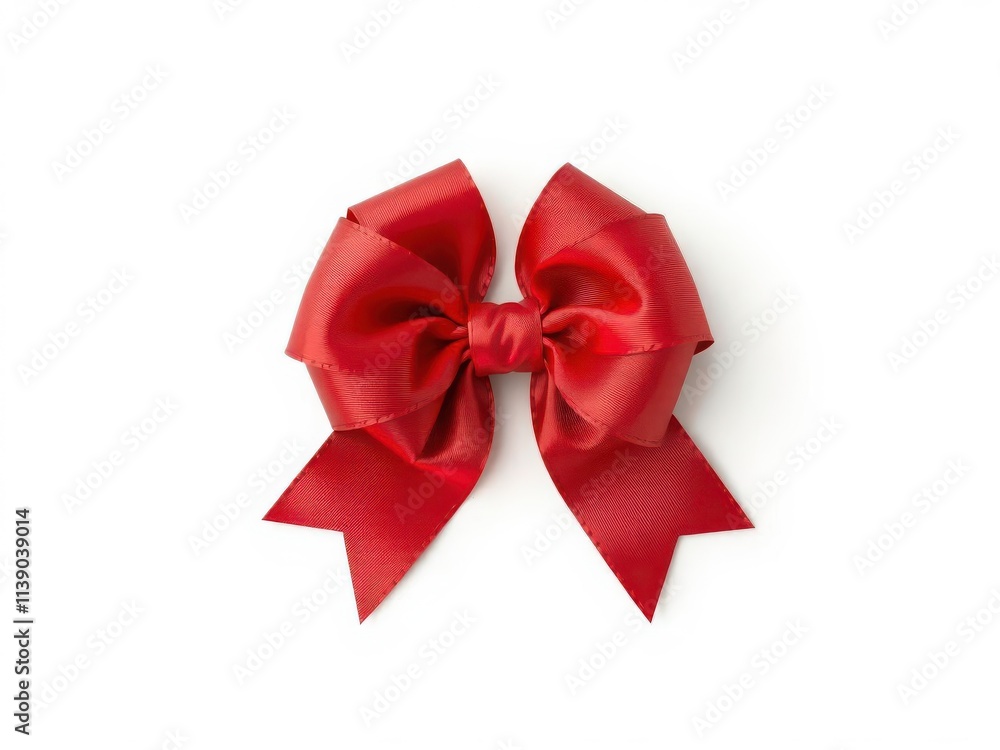 Fototapeta premium A vibrant red bow, neatly tied, isolated on a pure white background, isolated,shiny