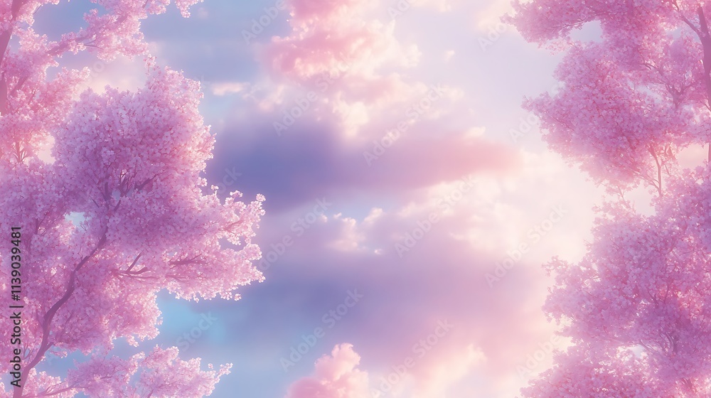 A dreamy cherry blossom tree in full bloom, soft pink and white tones creating a vibrant contrast with a clear pastel blue sky, hd quality, enchanting and bright. --ar 16:9 --tile A dreamy cherry blossom tree in full bloom, soft pink and white tones creating a vibrant contrast with a clear pastel blue sky, hd quality, enchanting and bright. --ar 16:9 --tile