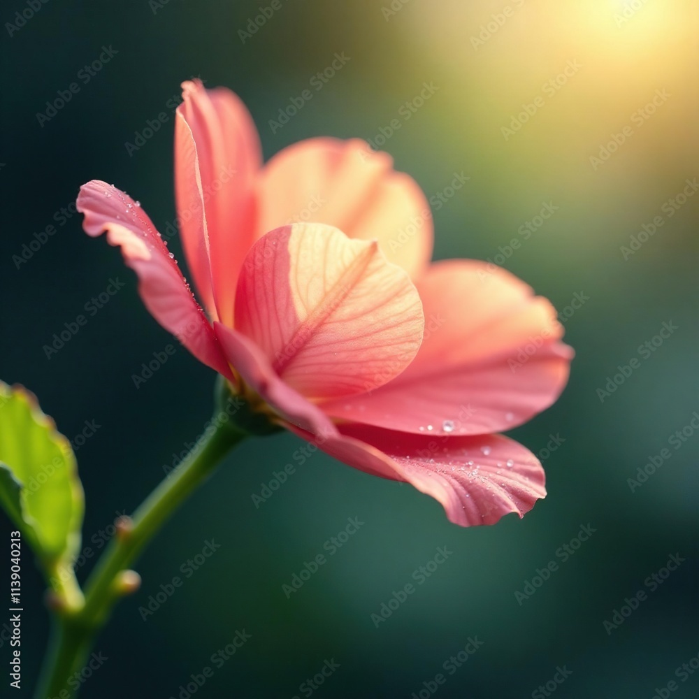 Fototapeta premium Softly glowing dew-kissed petals on a slender stem, kissed, soft glow, delicate