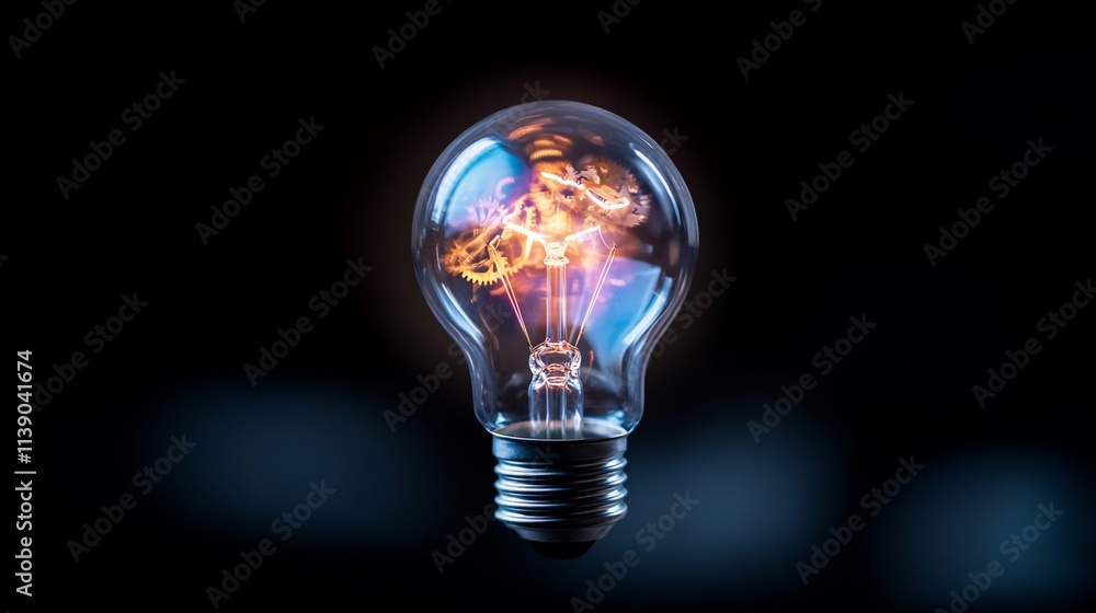 Glowing lightbulb with energy inside, dark background. Glowing lightbulb with energy inside, dark background.