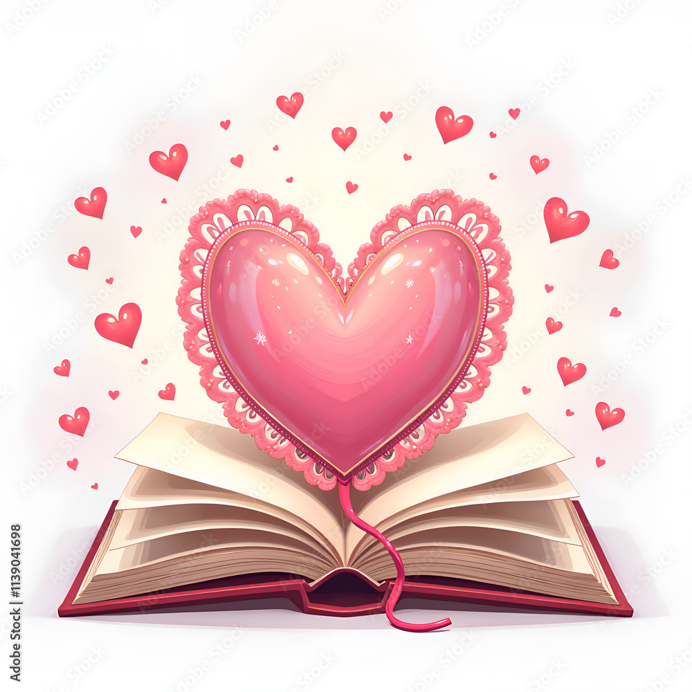 A magical heart rising from an open book surrounded by floating hearts in a dreamy atmosphere, digital art of fantasy concept. A magical heart rising from an open book surrounded by floating hearts in a dreamy atmosphere, digital art of fantasy concept.