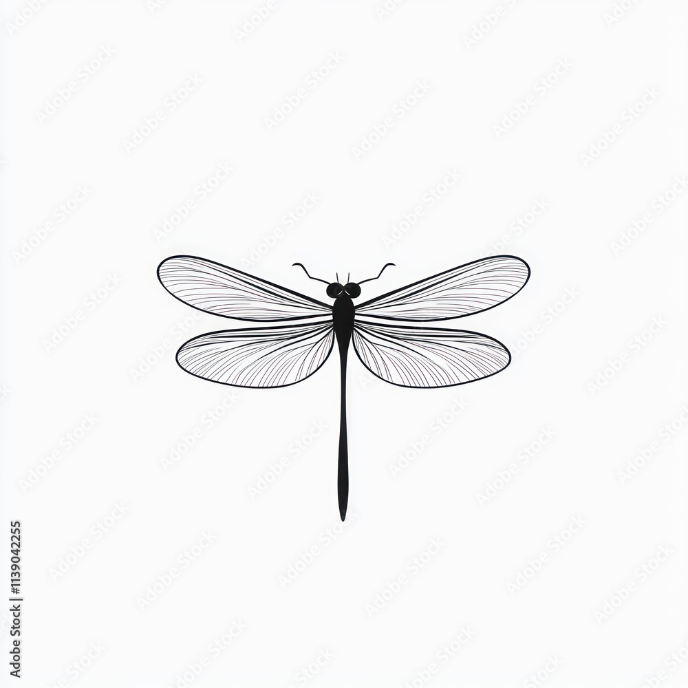 Minimalist black and white dragonfly illustration. Minimalist black and white dragonfly illustration.