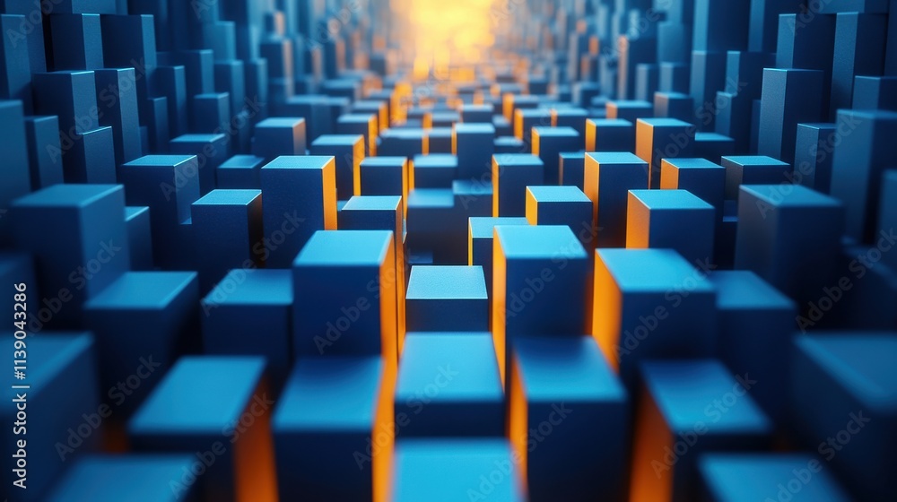 Obraz premium abstract 3d render geometric composition blue background design with cube