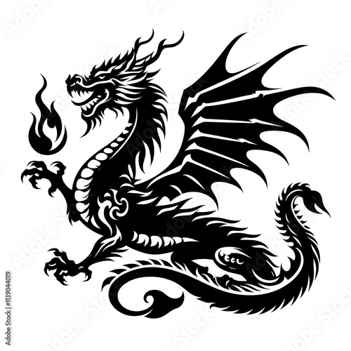 Wallpaper Mural dragon Vector Illustration, dragon tattoo vector, Dragon silhouette vector black and white Torontodigital.ca