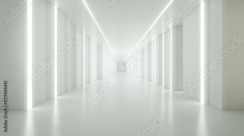 Wallpaper Mural spacious, modern internal hallway featuring bright white walls and illuminated lines, creating clean and minimalist atmosphere. design emphasizes simplicity and elegance Torontodigital.ca