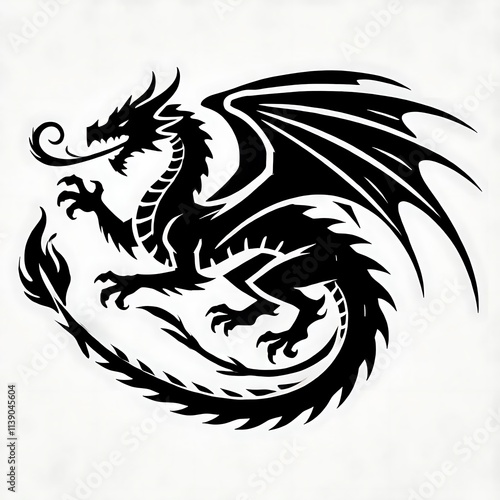 dragon Vector Illustration, dragon tattoo vector, Dragon silhouette vector black and white