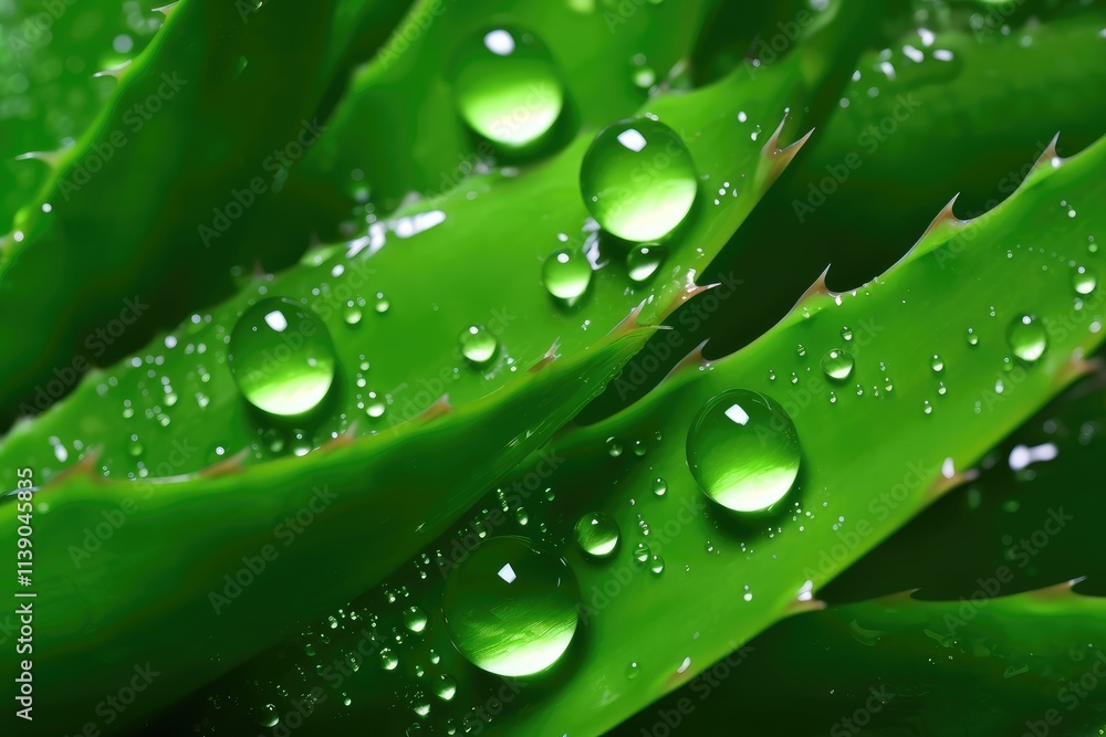 Fresh Aloe Vera Close-up with Water Droplets Fresh Aloe Vera Close-up with Water Droplets