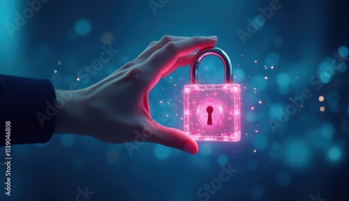A hand reaching out to hold a floating padlock symbolizing data protection and cybersecurity