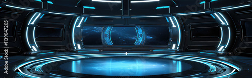 Futuristic Space Station Command Center Interior