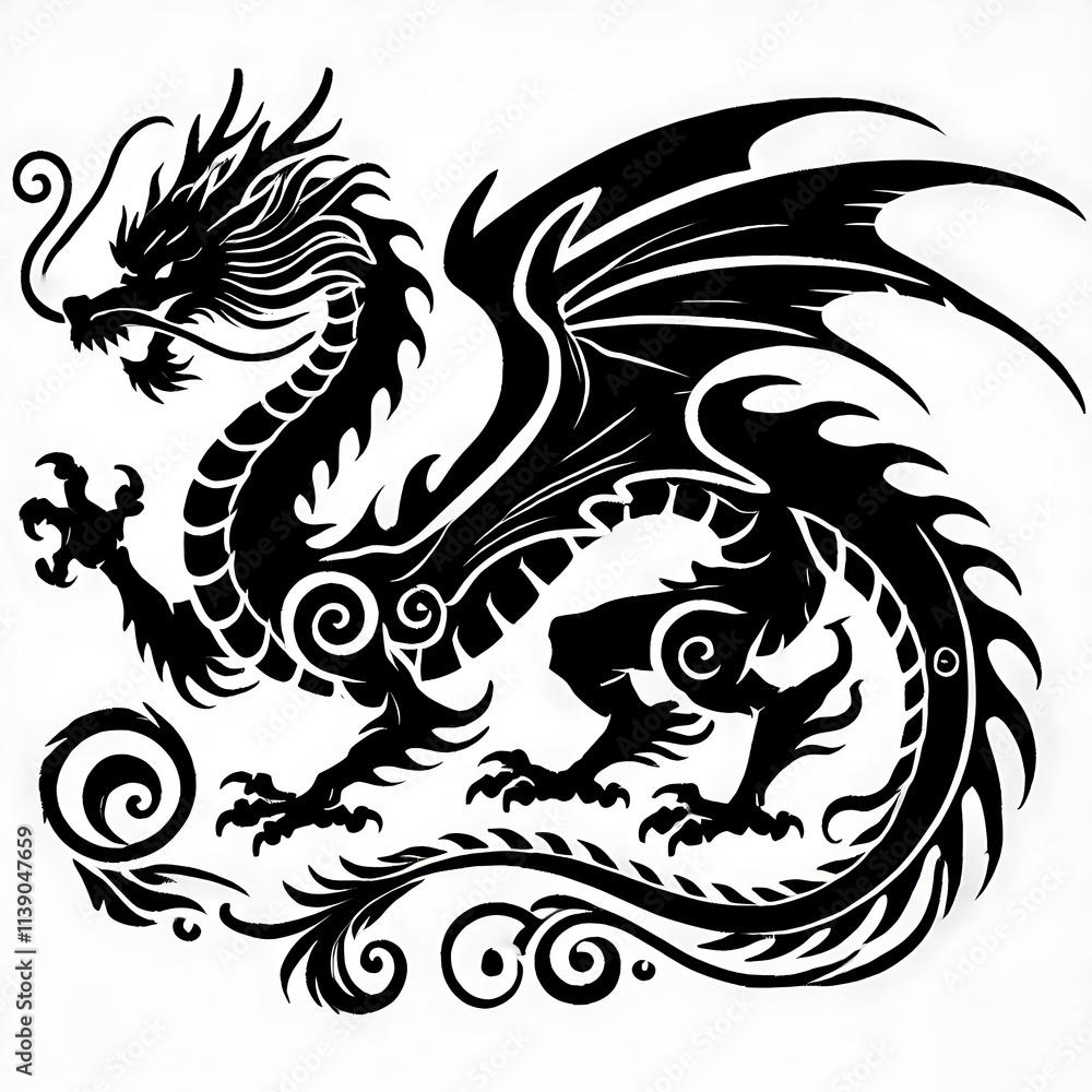 custom made wallpaper toronto digitaldragon Vector Illustration, dragon tattoo vector, Dragon silhouette vector black and white