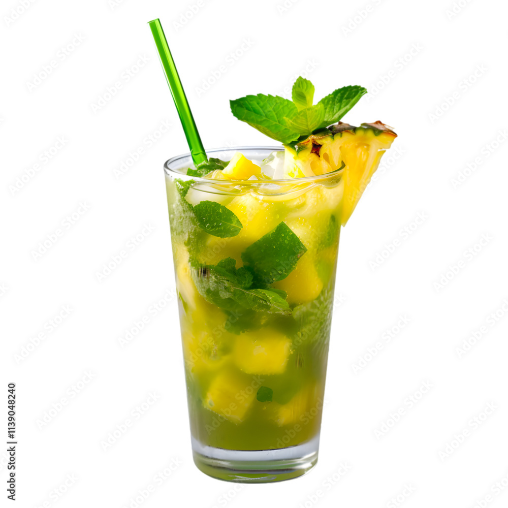Refreshing pineapple mint cocktail in a glass Refreshing pineapple mint cocktail in a glass