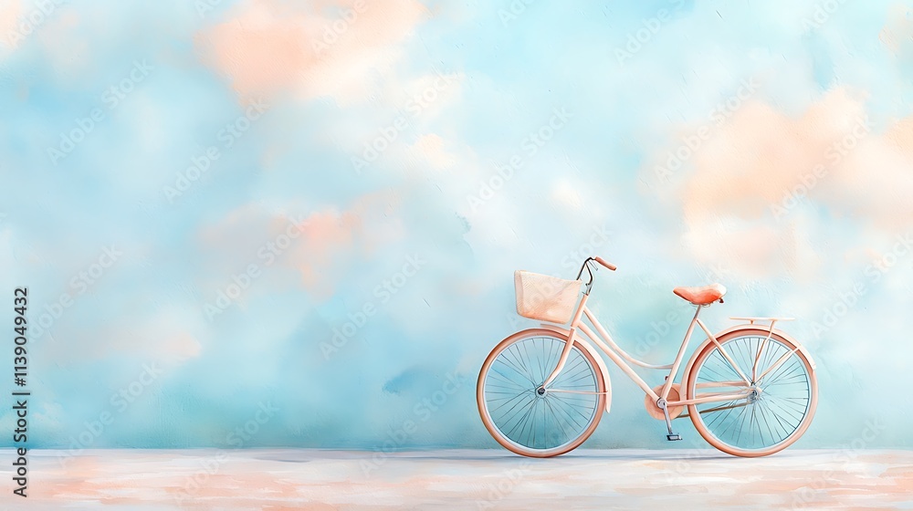 Fototapeta premium Bicycle against dreamy sky backdrop outdoor photography soft colors minimalist view