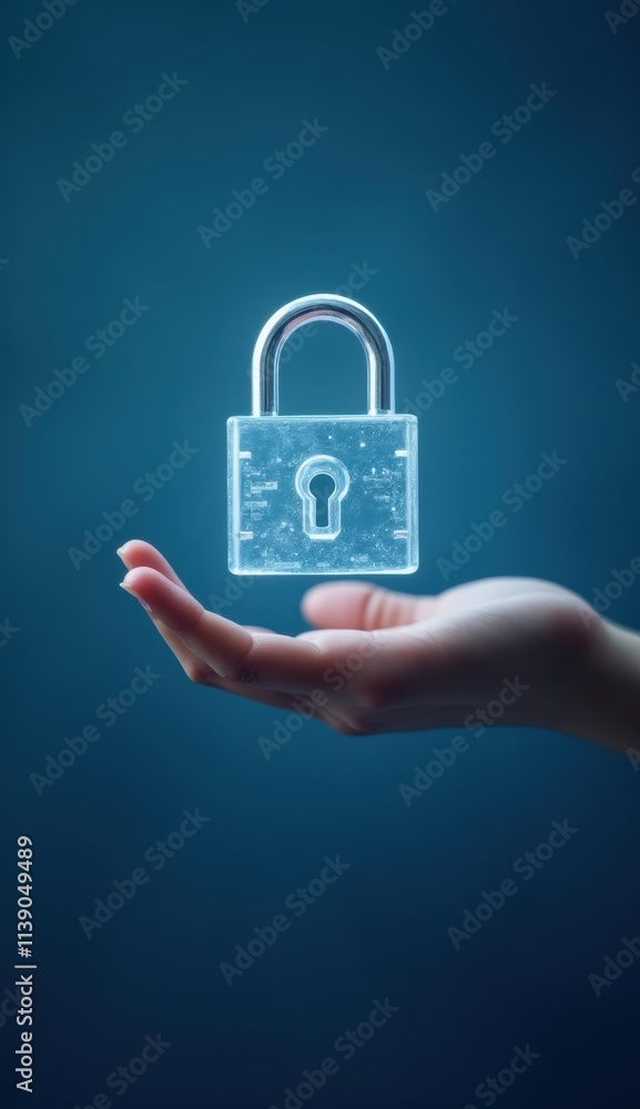 A hand reaching out to hold a floating padlock symbolizing data protection and cybersecurity