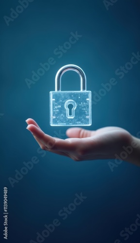 Obraz na płótnie A hand reaching out to hold a floating padlock symbolizing data protection and cybersecurity w salonie
