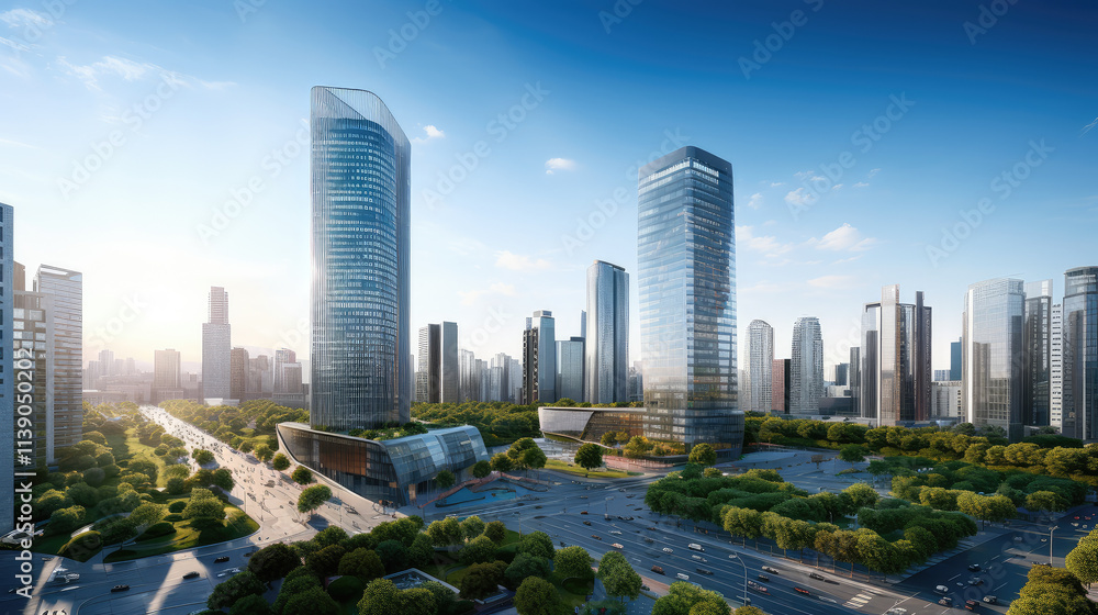 Naklejka premium Modern Cityscape with High-Rise Buildings