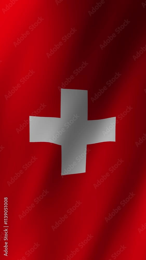 Vertical Flag of Switzerland waving animation, Vertical Switzerland Flag footage video waving in wind Vertical Flag of Switzerland waving animation, Vertical Switzerland Flag footage video waving in wind